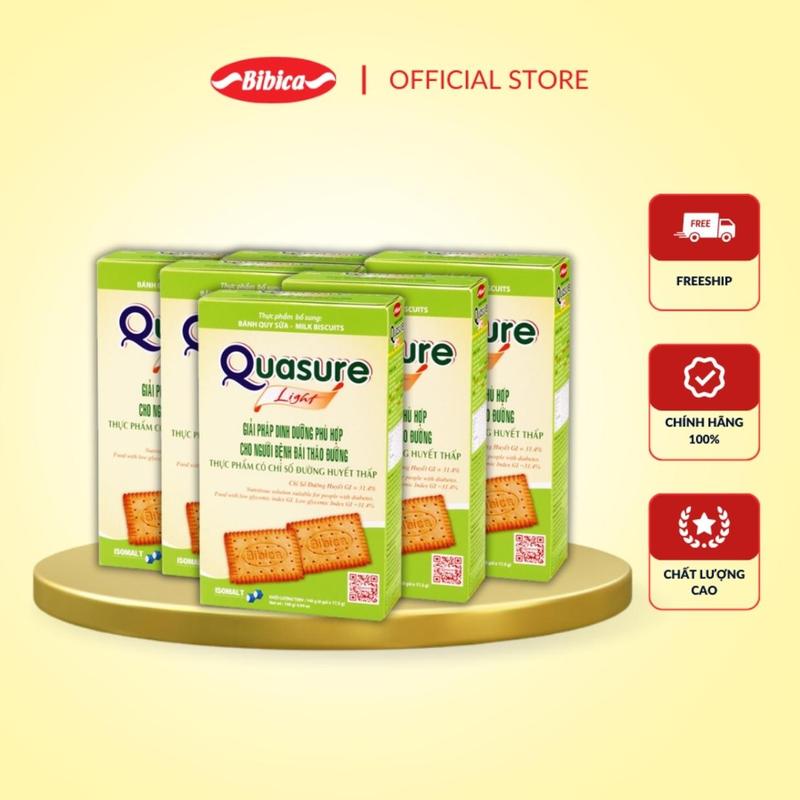 Combo 5 Hộp Bánh Quy Quasure Light Sữa Bibica 140g - Thực phẩm dành cho người ăn kiêng, tiểu đường