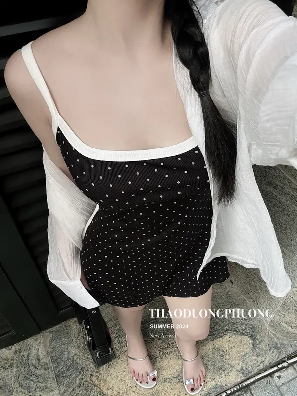 Set Váy 2 Dây Chấm Bi Kèm Sơ Mi- Du Lịch Nhẹ Nhàng, Sang Điệu, Trẻ Trung, Tôn Dáng LAD Boutique 4