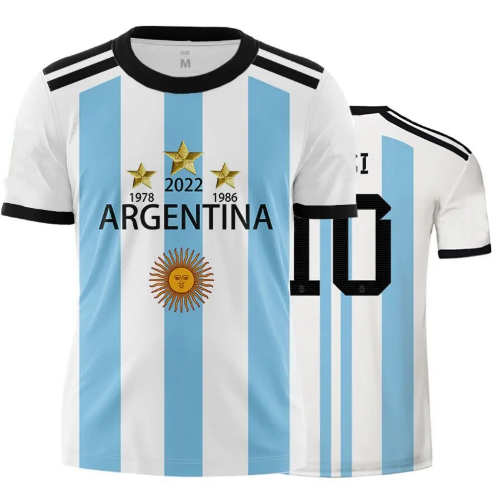 2025 Summer New Argentina Soccer 3-Star Crown Jersey Messi No.10 Men's Casual Sports T-Shirt Soccer Uniform