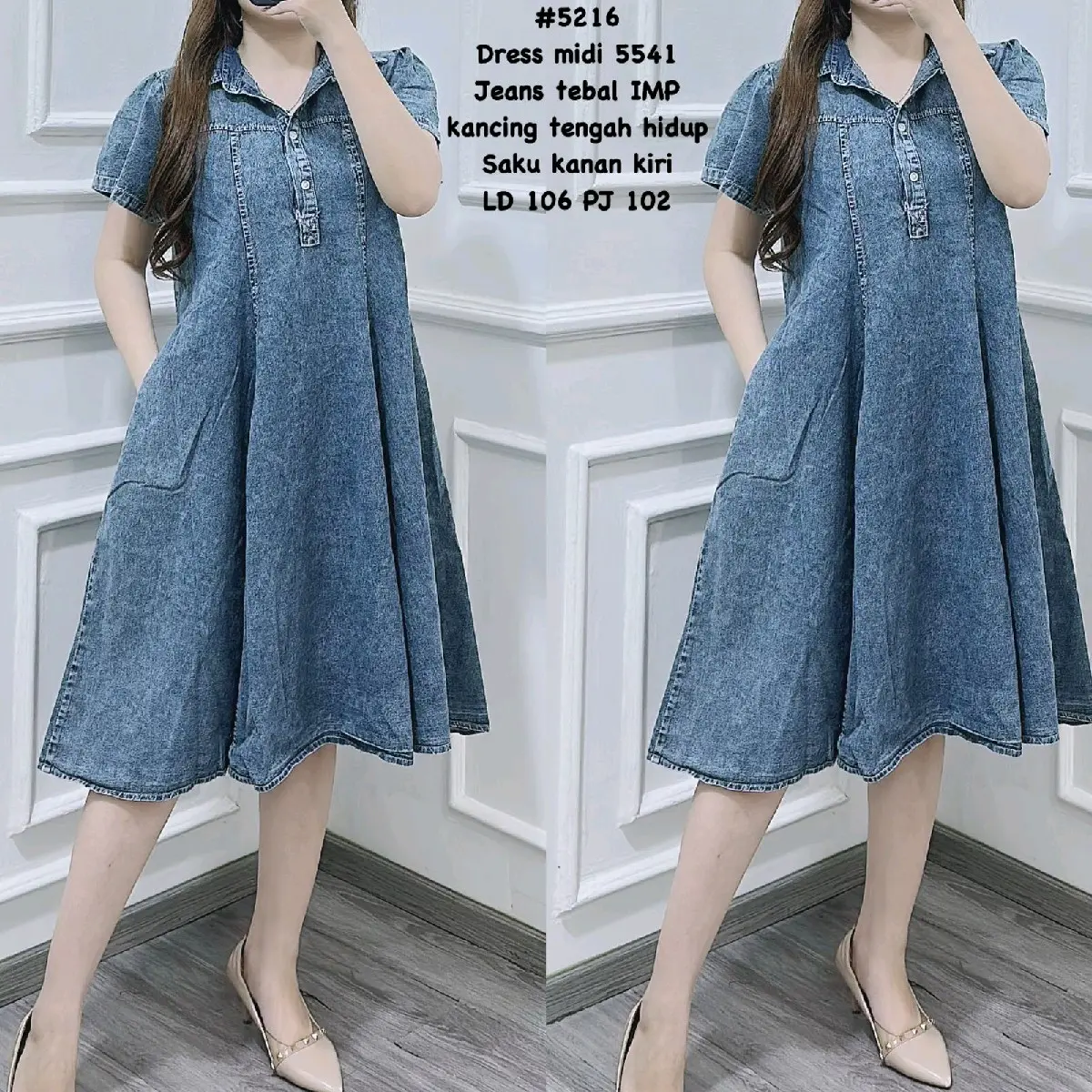 5216 DRESS KERAH JEANS IMPORT Wanita