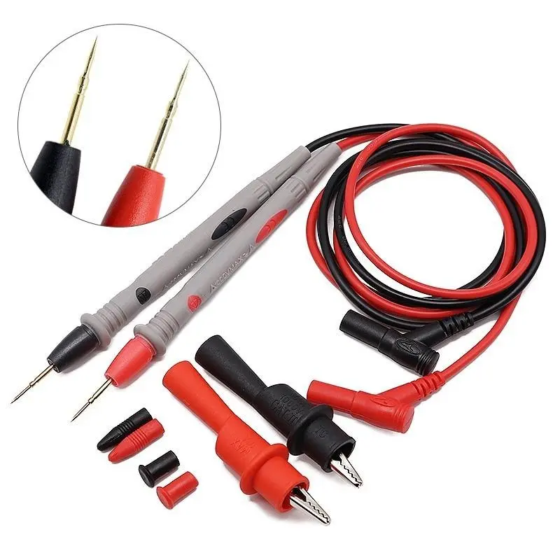 1 Pair Digital Multimeter Probe Soft-silicone-wire Needle-tip Universal Test Leads with Alligator Clip for LED Tester
