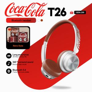 Tai nghe không dây Cổ Điển T26, Coca-Cola, Bluetooth 5.4, Siêu Nhẹ, Thời gian chơi 20H, Thiết kế Có Thể Gập Lại Âm thanh HD, Đệm tai thoải mái phong cách Cổ Điển