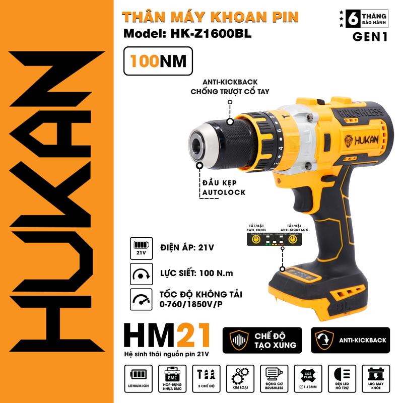 [GEN 2] Máy khoan PIN Hukan z1600 Plus - 13mm lực siết 100N 3 chức năng, động cơ nguyên khối sử dụng bền bỉ chiến công trình THÊM TÍNH NĂNG anti kickback, tạo xung