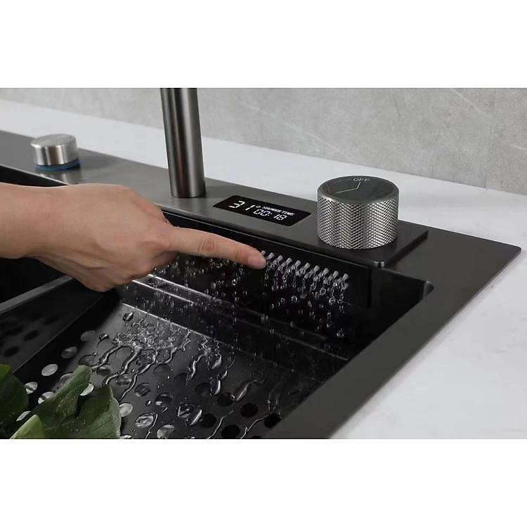 HOT] [NEW][HIỂN THỊ NHIỆT ĐỘ] Chậu rửa chén một hố lớn inox 304 phủ Nano Đen Cao Cấp 75 x46 GỒM VÒI THÁC NƯỚC 3