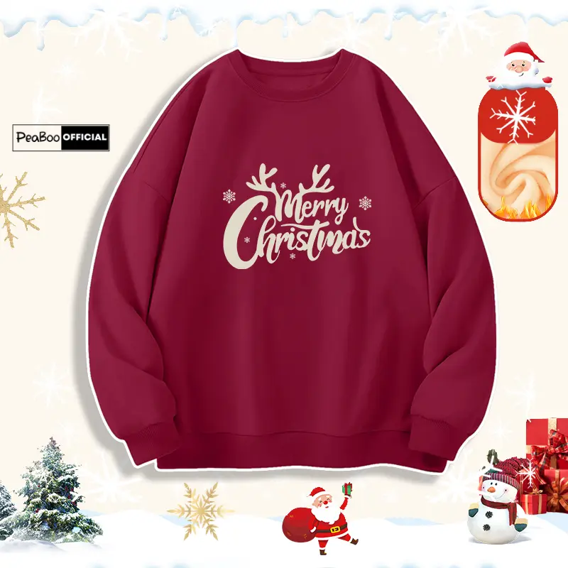 Áo Sweater Chữ Merry Christmas Nam Nữ By PEABOO Unisex Chất Nỉ Lót Bông Form Rộng