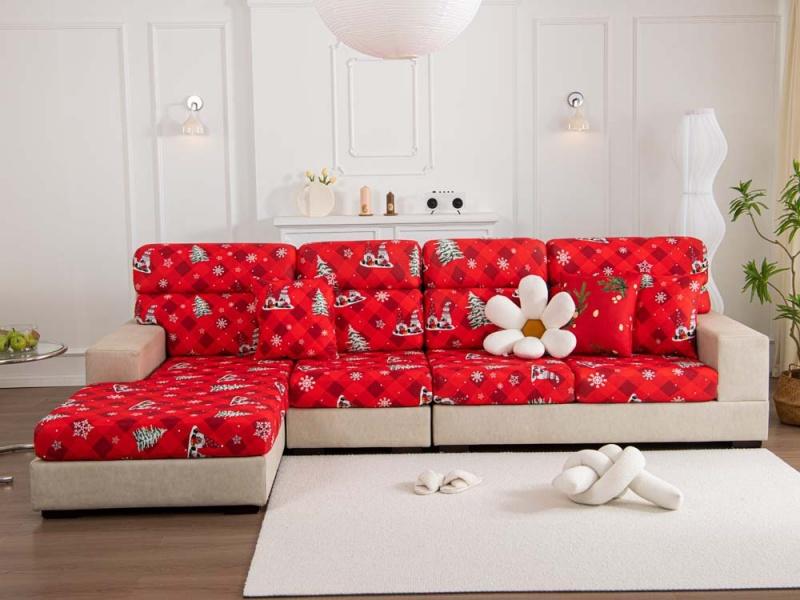 Product Introduction of Christmas Sofa Seat Cover Corner Couch Cushion Slipcover Combination Sofa Mattress L-shaped Chaise Lounge Covers 45