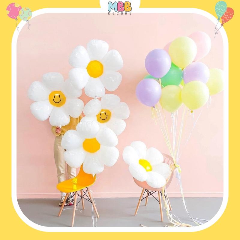 [KÈM ỐNG HÚT THỔI] Bong Bóng Hoa Cúc Mặt Cười Trang Trí Sinh Nhật Phong Cách Hàn Quốc, Trang Trí Trung Thu Trăng Rằm