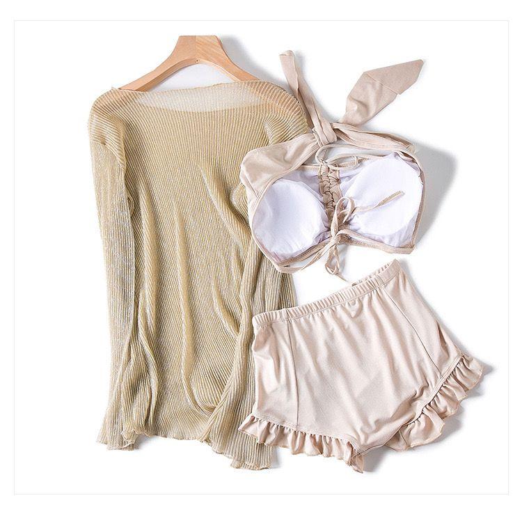 Product Introduction of Women's Swimsuit 2025 New Korean Ins Sexy Three-Piece Set Tummy Control Slimming Gathered Conservative Fairy Style Swimwear 20