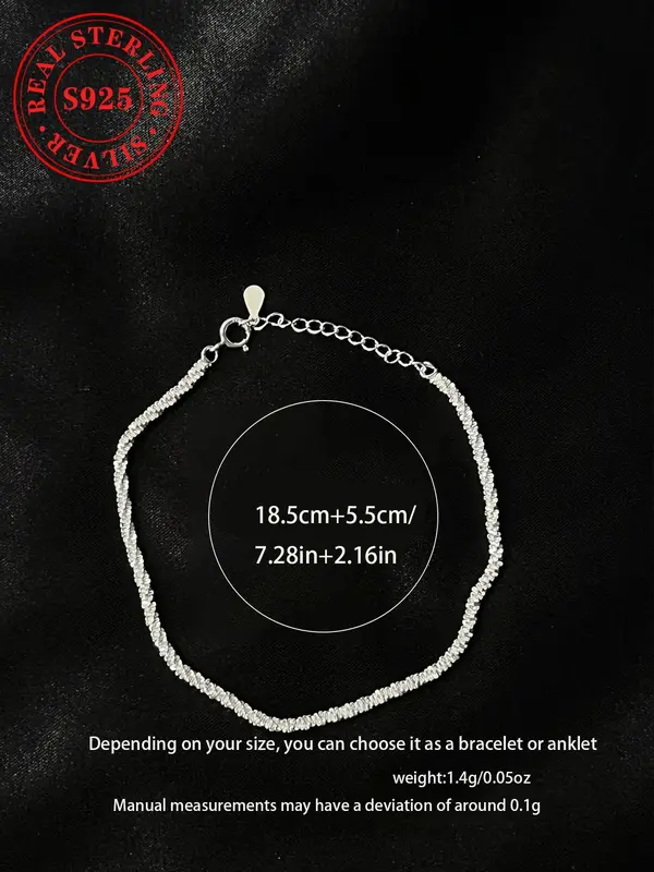 925 Sterling Silver Adjustable Link Anklet, Fashionable Anklet for Women & Girls, Trendy All-match & Exquisite Jewelry for Birthday Gift 1