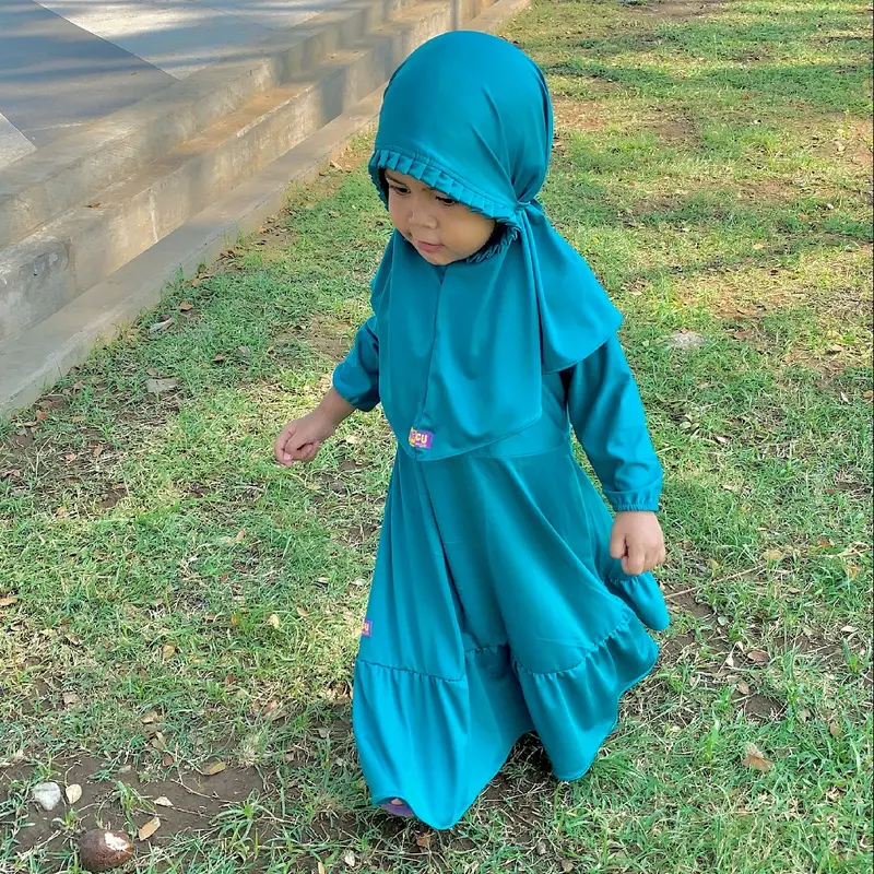 Setelan gamis hijab elsa anak Polos 2