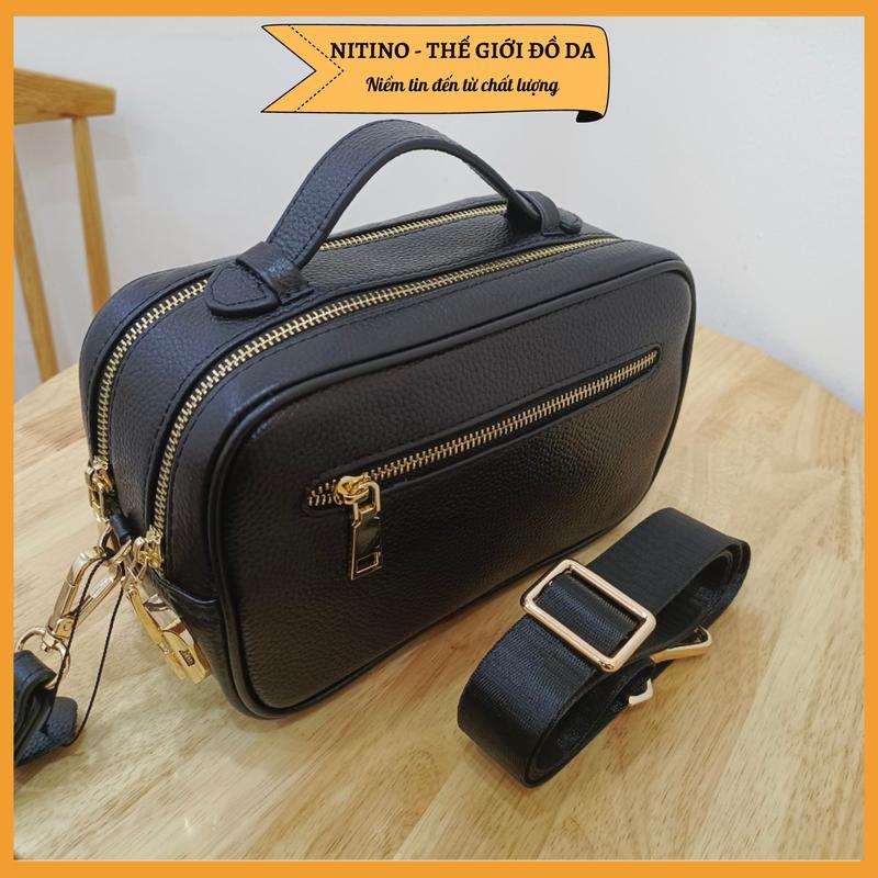 Clutch hộp nam cầm tay handmade 2 ngăn khóa kéo có khóa số bảo mật có dây đeo chéo chất liệu da bò thật CL11