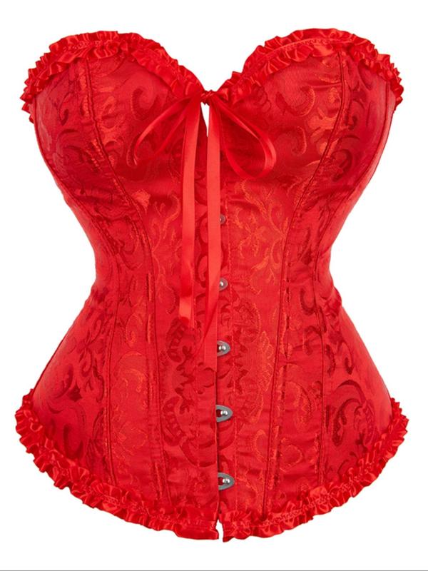 Women's Jacquard Lace Up Grommet Eyelet Frill Trim Shapewear Top, Elegant Corset Shaper Bandeau Top, Shapewear Tube Top for All Seasons, Tummy Tuck Garment, Shapewear for Women 4