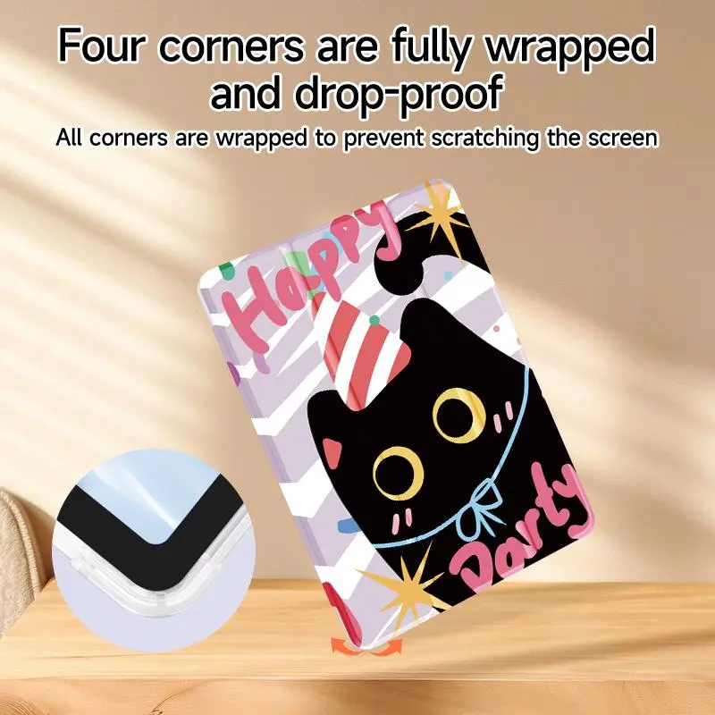 Cute Cat Pattern Tablet Case, Auto Sleep/Wake-Up Tablet Protective Cover with Pen Slot, Tablet Accessories Compatible with iPad 7