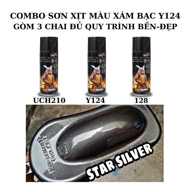Combo Sơn xịt màu xám bạc đậm, xám lông chuột (kèm nhám chà) combo 3 chai (UCH210-Y124-128) samurai