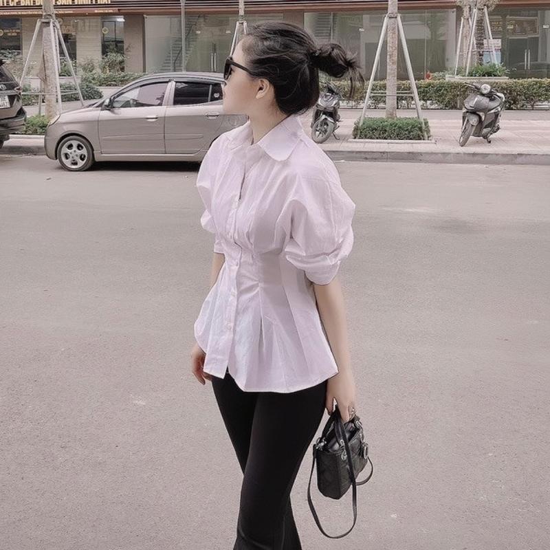 Áo Sơ Mi Tay Lỡ Bồng Chun Lưng Ôm Eo Siêu Xinh Nữ Women Top babydoll