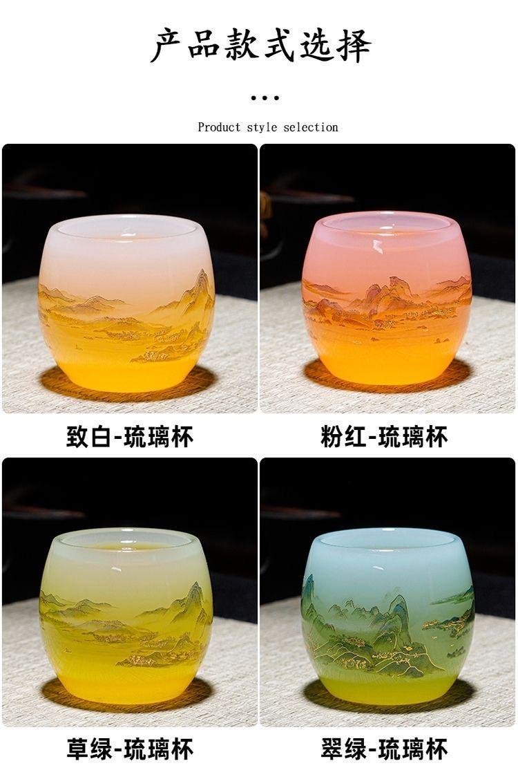 Product Introduction of Thousand-Li Landscape Jade Porcelain Glaze Master Cup Special High-End Chinese Tea Cup Landscape Cup High-End Jianzhan Guest Cup Heat Insulation 6
