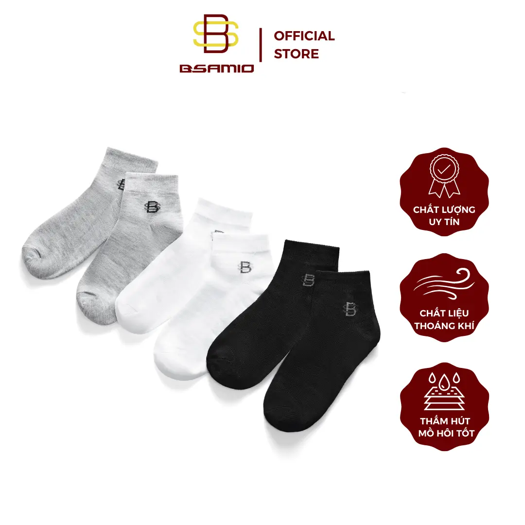 Tất Vớ Nam Cổ Trung BSAMIO Chất Liệu Cotton Thoáng Khí Thấm Hút Mồ Hôi Tốt Dễ Phối Đồ