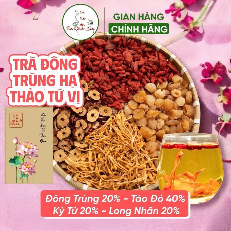 [NEW] HỘP 30 GÓI TRÀ ĐÔNG TRÙNG HẠ THẢO TỨ VỊ THẢO MỘC ( TÁO ĐỎ, KỶ TỬ, LONG NHÃN, NẤM ĐÔNG TRÙNG) tea box tradetox cheduongnhan 14vi tradongtrung 7vi duong nhan cà _