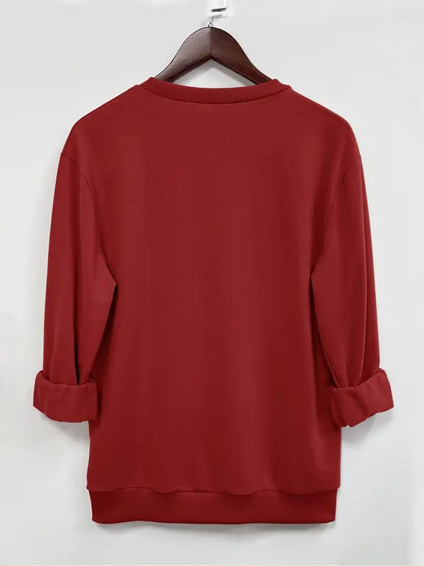 Women's Christmas Tree & Letter Print Round Neck Sweatshirt, Casual Long Sleeve Crew Neck Pullover for Fall & Winter, Women's Clothes for Daily Wear 8