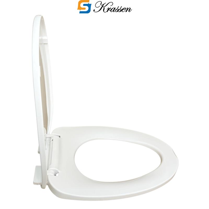 Product Introduction of <Mã KR.23> Nắp bồn cầu đóng êm KRASSEN làm từ nhựa PP cao cấp (màu Trắng sữa) hình mũi nhọn (chữ V) đa năng phù hợp với hầu hết bồn cầu một/hai khối 9