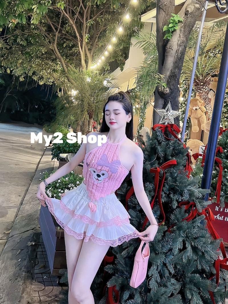 Product Introduction of Bộ đồ Yếm len mix chân váy tầng viền ren dễ thương cho nữ  Women Top set dothudong Áo Nhung botieuthu vest Bo Chun a setyem dodientet sweater sét yuki quan thỏ 9