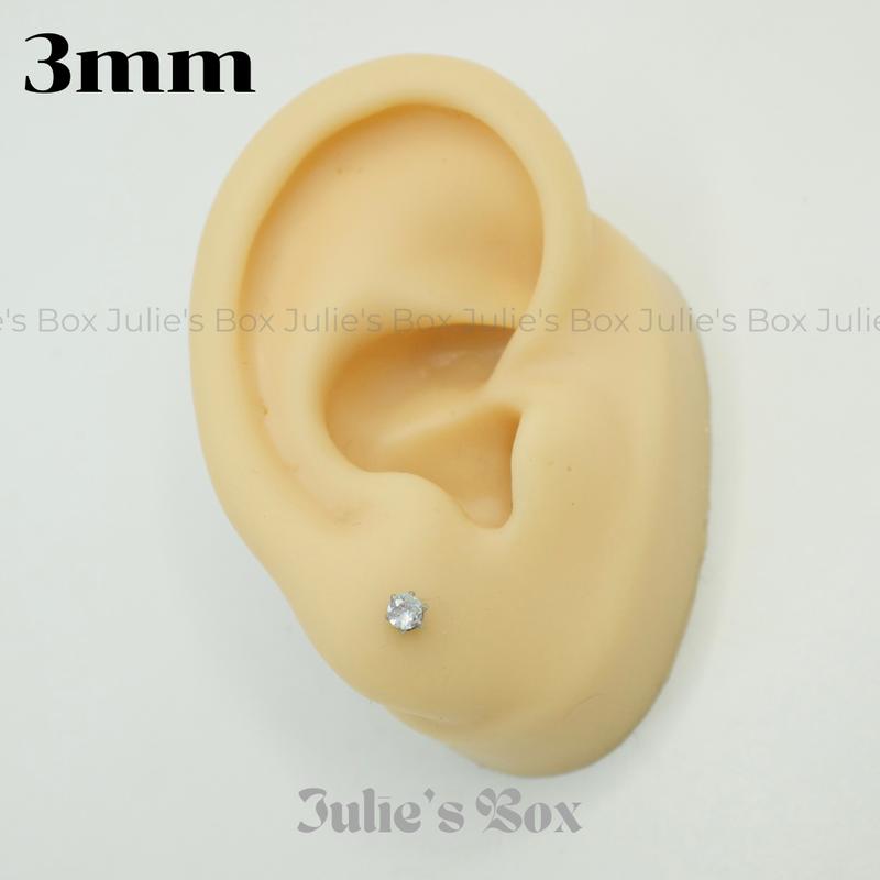 [1 Cặp] [BẤM] Khuyên tai Unisex Đá Tròn Màu Bạc Stainless Steel Không Gỉ Sét Không Ngứa Không Đen Julies Box 66 2