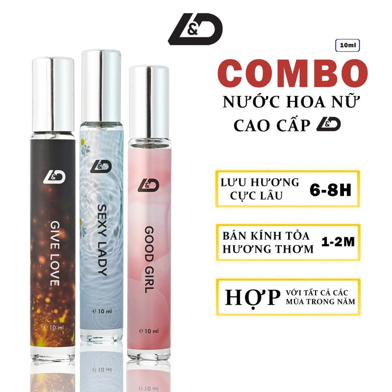 Combo 3 chai nước hoa nữ Nước hoa L&D Perfume Good Girl - Sexy Lady - Give Love Xịt Thơm Quyến Rũ Ngọt Ngào lưu hương 6 đến 8 tiếng Cosmetic
