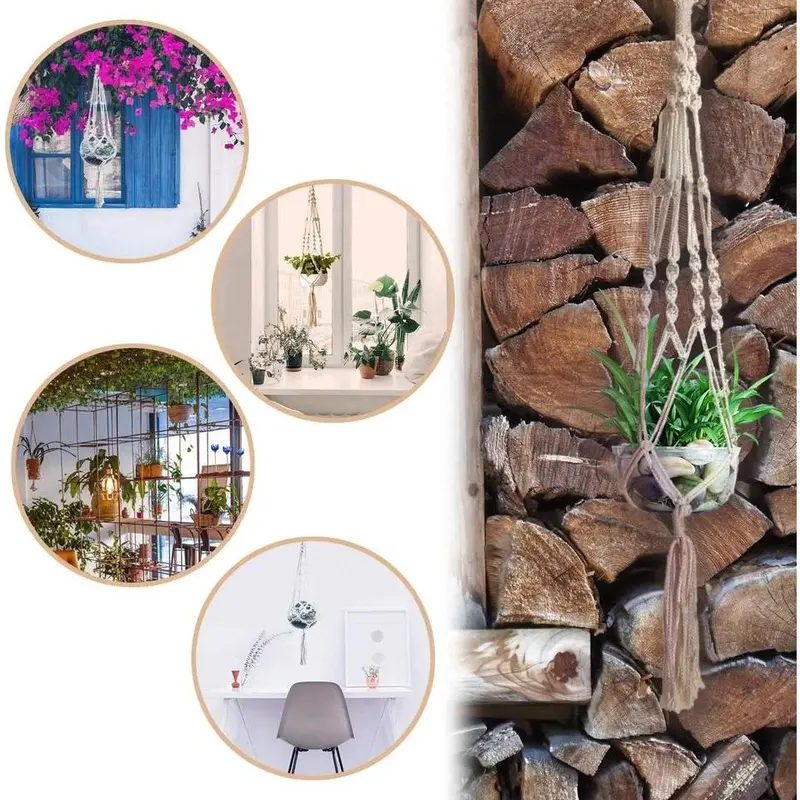 2x MACRAME JUTE PLANT HANGER FLOWER POT HOLDER WALL ART GARDEN HANGING ROPE 2025 UK STOCK 4