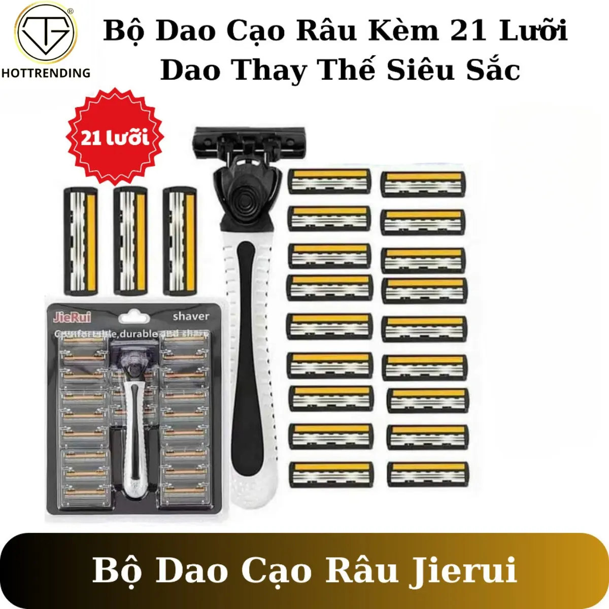 Bộ dao cạo râu 21 đầu thay thế tiện lợi, dao cạo râu Jierui 2 lưỡi giúp cạo sạch sâu không gây đau rát