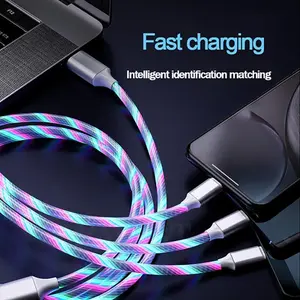 [Top Choice] 3in1 LED Rainbow Charging Cable – Universal Fast Charge for iPhone, Android, Type C, and Micro USB Devices kabel  data  cepat  penuh