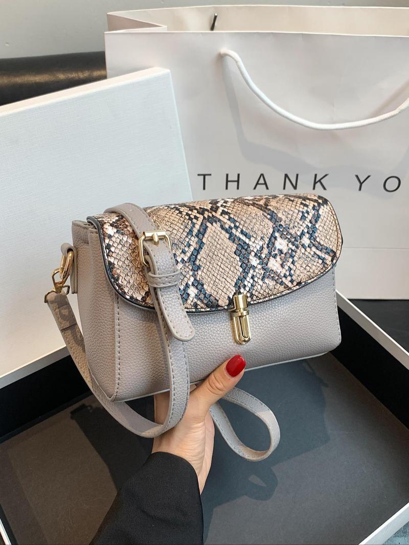 Product Introduction of Fashionable Snakeskin Print PU Leather Crossbody Bag, Casual Versatile Shoulder Bag for Women, Trendy All-match Commuter Bag for Daily Used 0