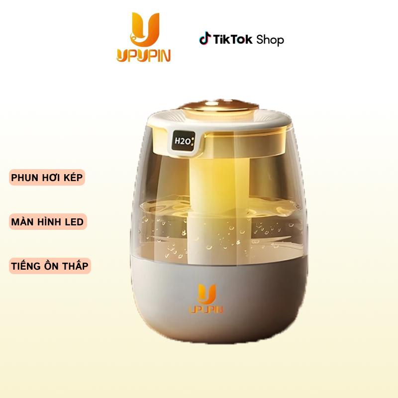 U UPUPIN Máy tạo độ ẩm phun kép, máy tạo độ ẩm không khí công suất lớn, màn hình LED hiển thị nhiệt độ có đèn ngủ Phun Sương Máy Xông Tinh Dầu