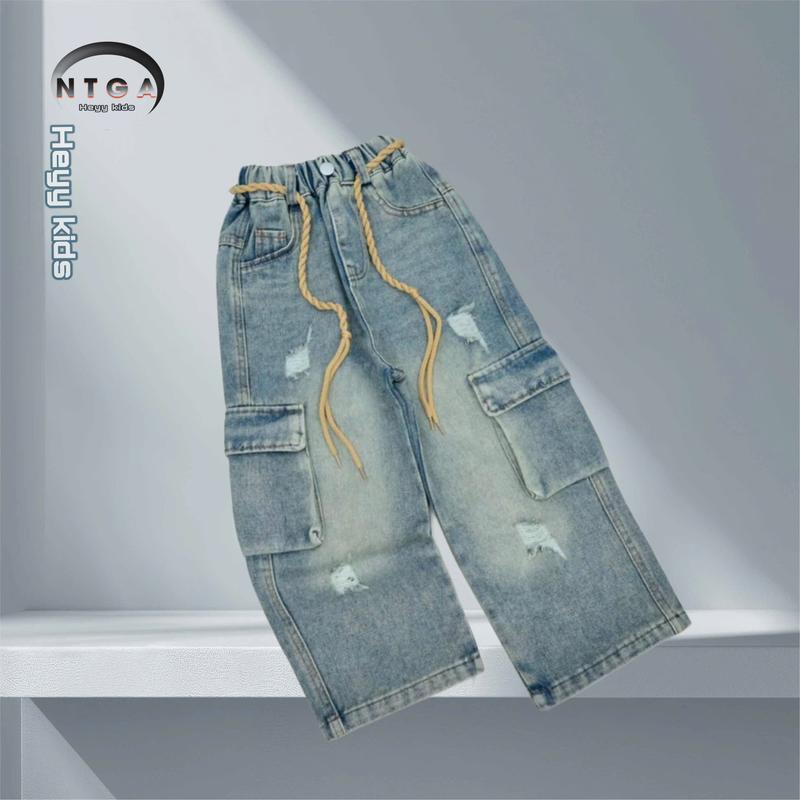 (20kg-52kg) Quần Suông Bé Trai, Bé Gái, Thiết Kế Túi Hộp Màu Dơ Bụi