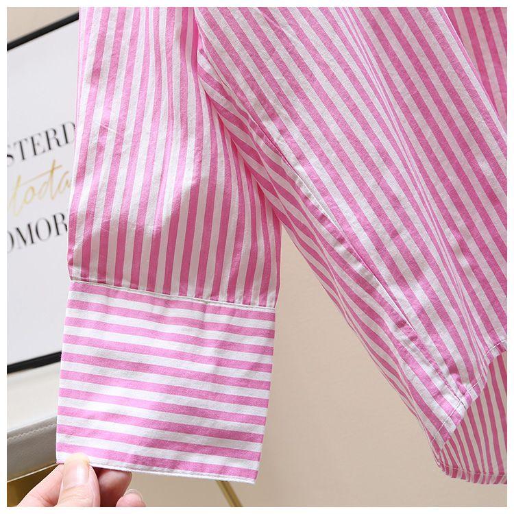 Product Introduction of [Frsud] pure cotton striped printed shirt, women's loose, long sleeve, simple casual style, half-length cardigan shirt, suitable for women, new in 2024 XL [211rx royal blue] blouse & shirt 28