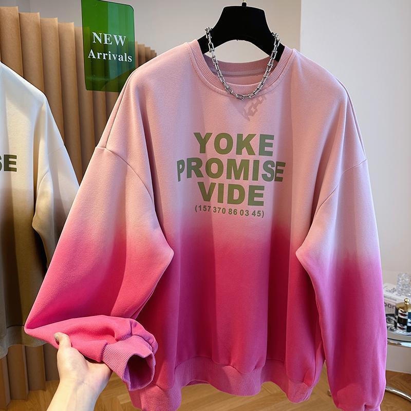 Product Introduction of Áo Nỉ Màu Hồng Gradient Thiết Kế Xấu Xí Dáng Rộng Rãi Và Đi Chơi Dopamine Girl, Chống Lão Hóa, Dành Cho Nữ, Thích Hợp Cho Mùa Xuân Và Mùa Thu, Áo Cổ Tròn, Thời Trang 1
