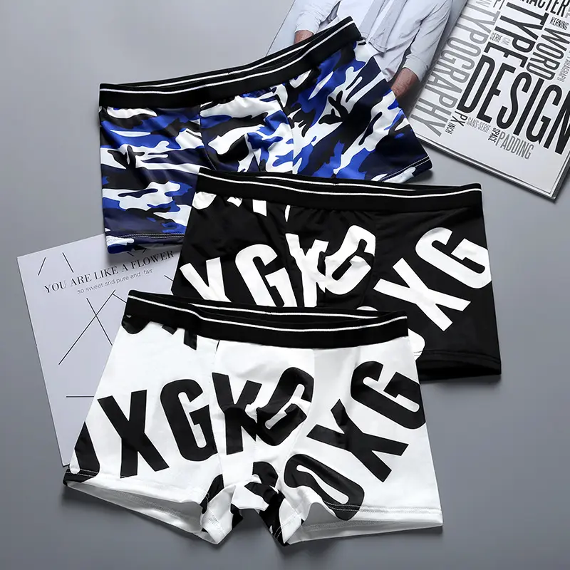 2Pcs Fashion Men Ice Silk Seamless Underwear Summer Breathable Printing Large Size  Boxer Pants Hot Sale