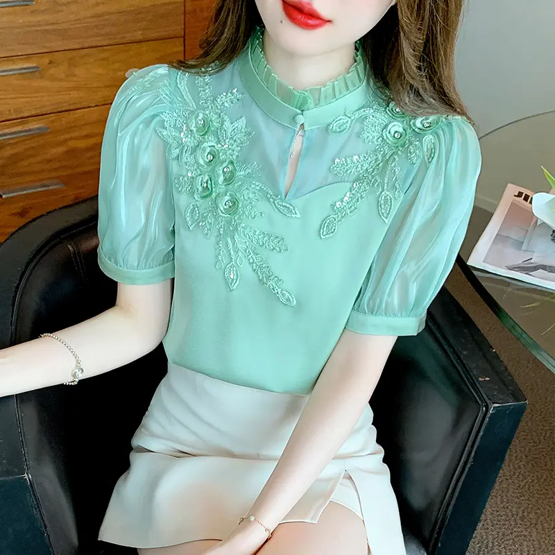 Áo Cánh Ngắn Tay Cho Nữ, Thêu 3D, Đính Cườm, Mới 4