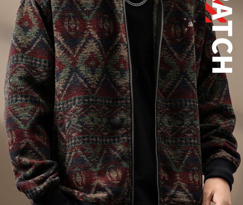 Product Introduction of High-end Ethnic Style Wool Knit Jacket for Men, Autumn Loose Fit, Large Size 560g Heavy Retro Cardigan Sweater Trendy Pedal 30