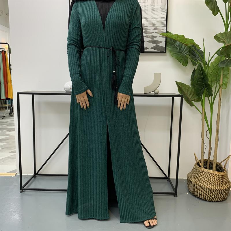 Product Introduction of Cross-Border Autumn Winter Muslim Women's Clothing In-Stock Long Sleeve Knitted Sweater Coat Robe 1853 28