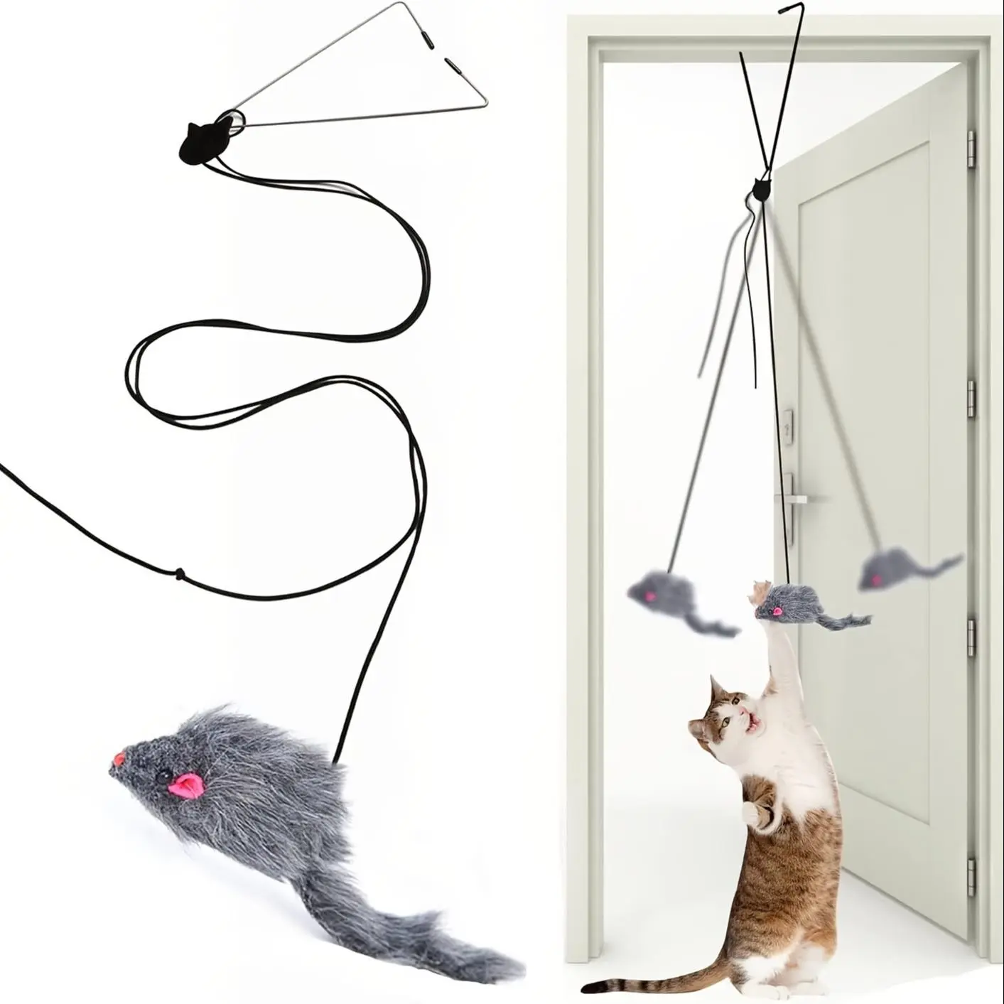 Cat Teaser Toy, 1 Count Mouse Design Hanging Door Toy, Interactive Pet Toy for Indoor Cats, Valentine's Day Gift