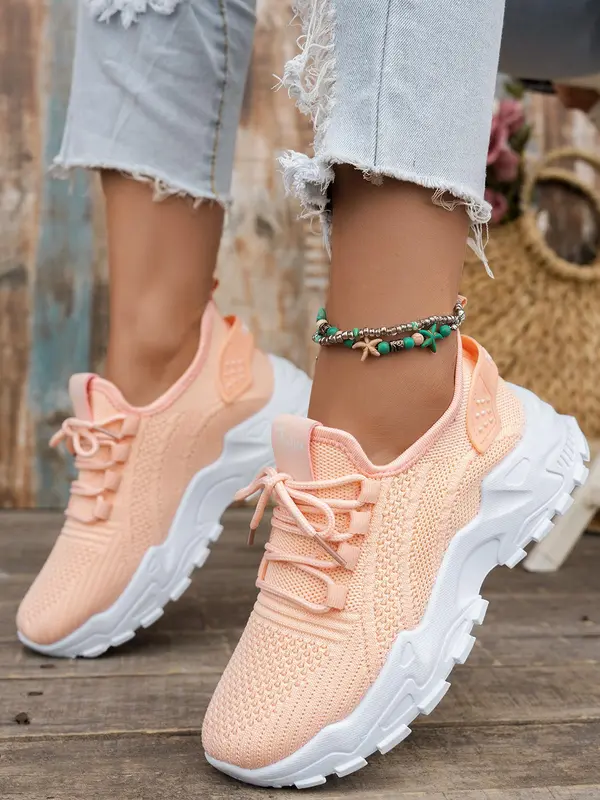 Women's Solid Color Lace Up Mesh Breathable Lightweight Running Shoes, Casual Comfortable Sports Shoes, All-match Round Toe Walking Shoes for Daily Wear 6