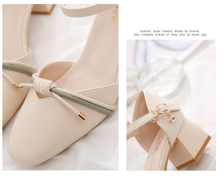 Product Introduction of Toe Box Shoes Women's High Heels Mid Heel Summer Chunky Heel Square Toe Hollowed Sandals Buckle All-Match Shallow Mouth Low Heel Shoes 6