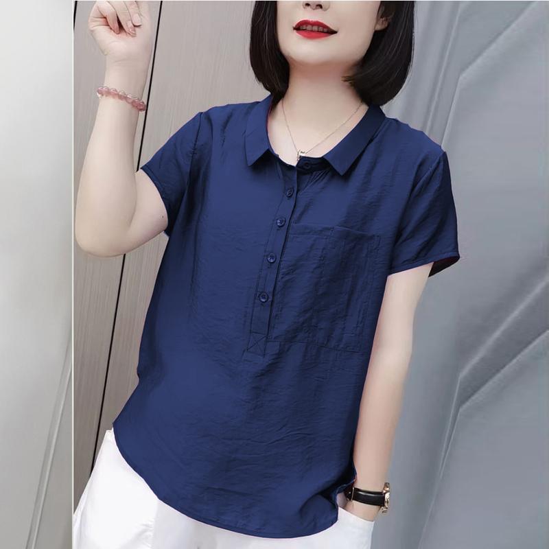 Áo Sơ Mi Cổ Bẻ Ngắn Tay Chất Tơ Xước Mềm Mịn Mát Mẻ Thanh Lịch VP4  Nữ Top Women Shirt  Voi