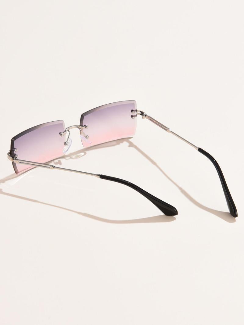 Product Introduction of Ombre Lens Simple Square Tinted Lens Sunglasses for Women for Everyday Use, 2024 Minimalist Summer Rimless Fashion Sunglasses, Travel Y2k Women Accessories 14