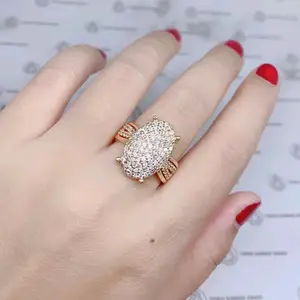 CINCIN TITANIUM WANITA EMAS FULL PERMATA OVAL BEST JEWERLY PERHIASAN RINGS ELEGAN MEWAH - Emas, size 6