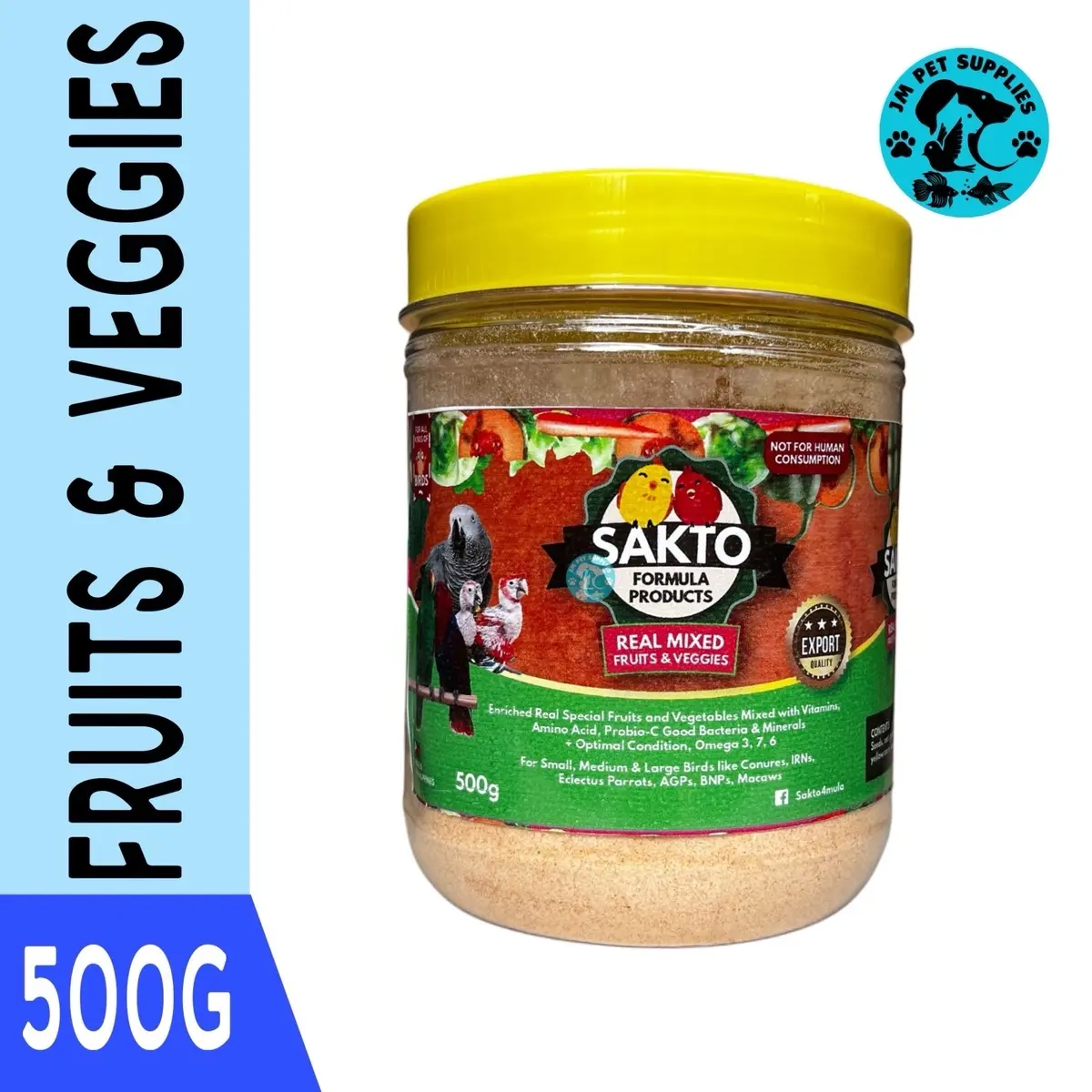 Sakto Formula for Handfeeding Birds with Real Mixed FRUITS & VEGGIES For Medium to Large Birds- 500g