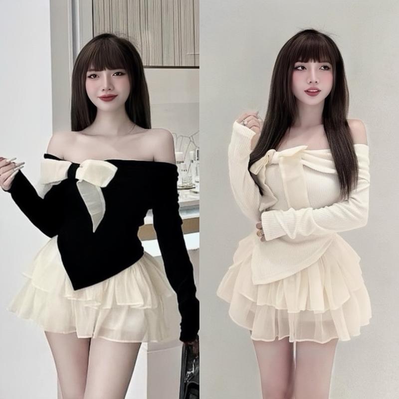 Set đồ nữ áo trễ vai kèm chân váy voan tơ xếp tầng xinh xắn phù hợp cho các nàng đi chơi, đi tiệc Women Top
