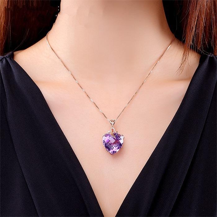 Product Introduction of 2025 TikTok Same Style Heart-Shaped Amethyst Pendant 18K Gold Plated Colorful Gemstone Natural Purple Diamond Necklace Women Clavicle Chain Hot Sale 1