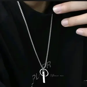 (free ukir nama )- KALUNG TITANIUM PRIA LIONTIN BALOK ANTI KARAT TERBARU FREE UKIR NAMA