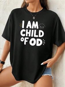 ImprinTee Women's Letter Print Round Neck Tee, Casual Drop Shoulder Half Sleeve T-shirt for Daily Wear, Ladies Summer Outfit